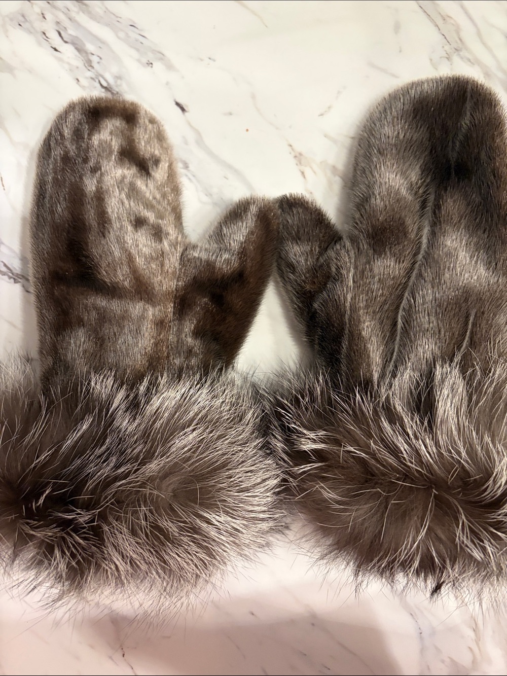 Luxury Brown Fur Mittens with Fur Cuff